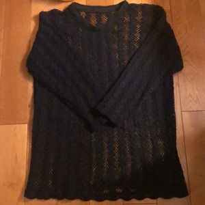 Ladies black fishnet crocheted M-L sweater